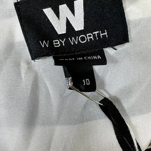 W by Worth Wavy Stripe 100% Silk Twill Slim Skirt Navy/White size 10
